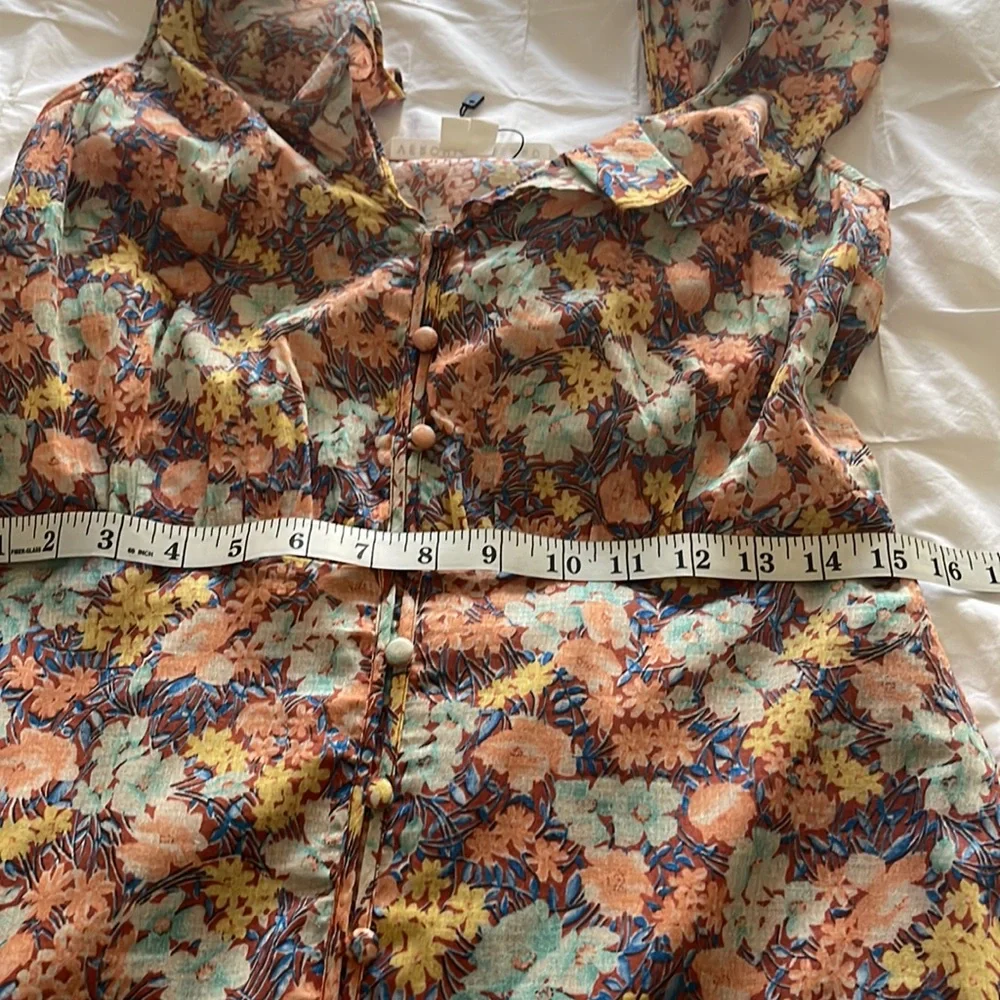 Veronica Beard Malgosia Floral-Print Button-Front‎ Ruffle cottage Midi Dress
